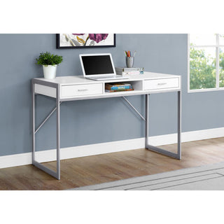 Computer Desk - 48"L / Modern White / Silver Metal