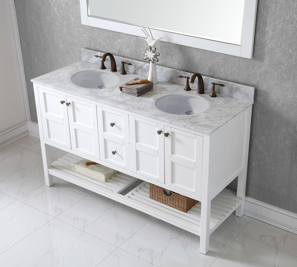 Winterfell 60" Double Bathroom Vanity Set, White With Mirror