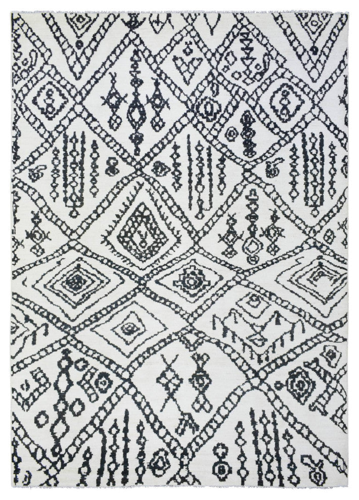 Ivory, Hand Knotted Boujaad Moroccan Berber Soft Organic Wool Rug, 9'10"x13'8"
