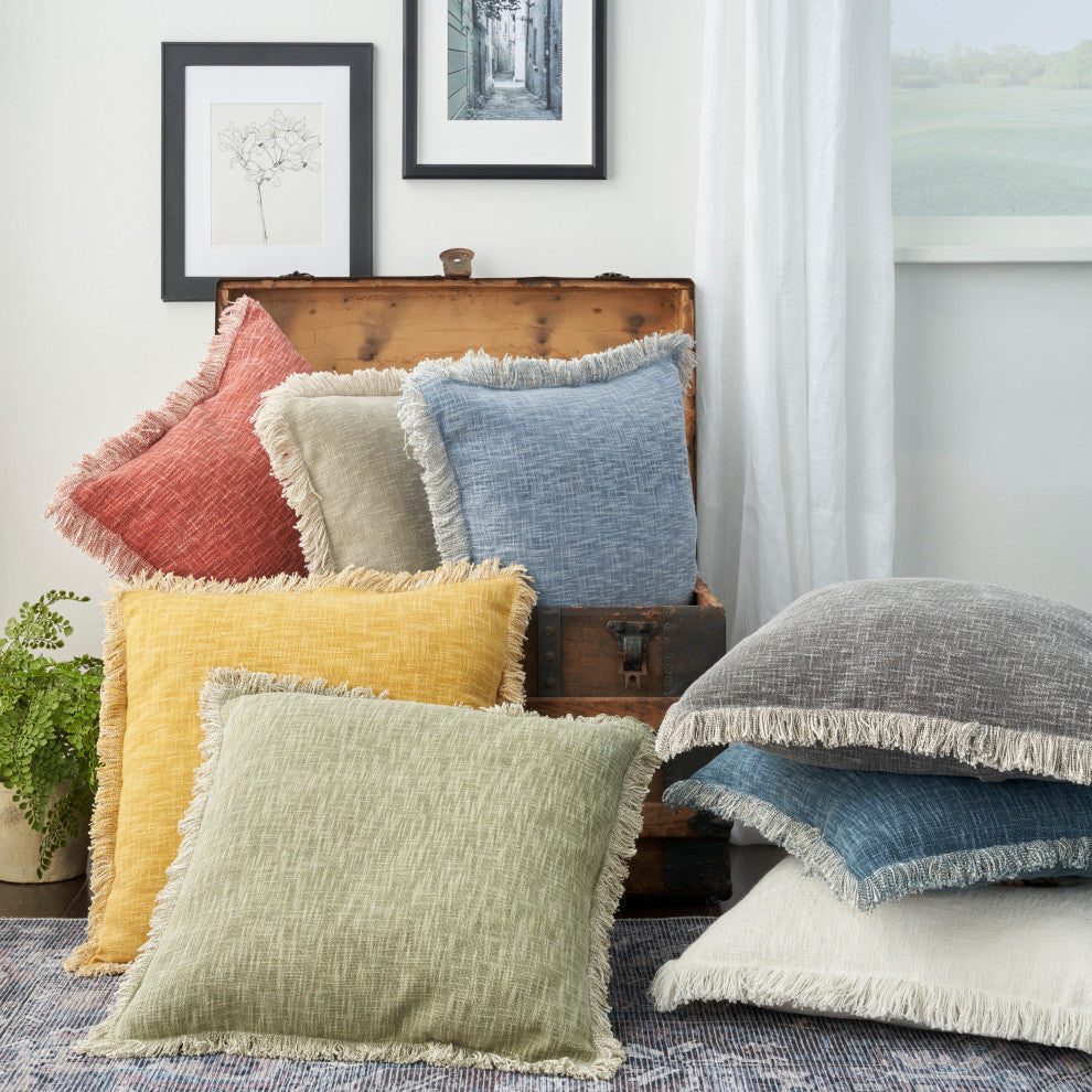 Nourison Home 22"x22" Nicole Curtis Printed Stonewash Yellow Throw Pillows