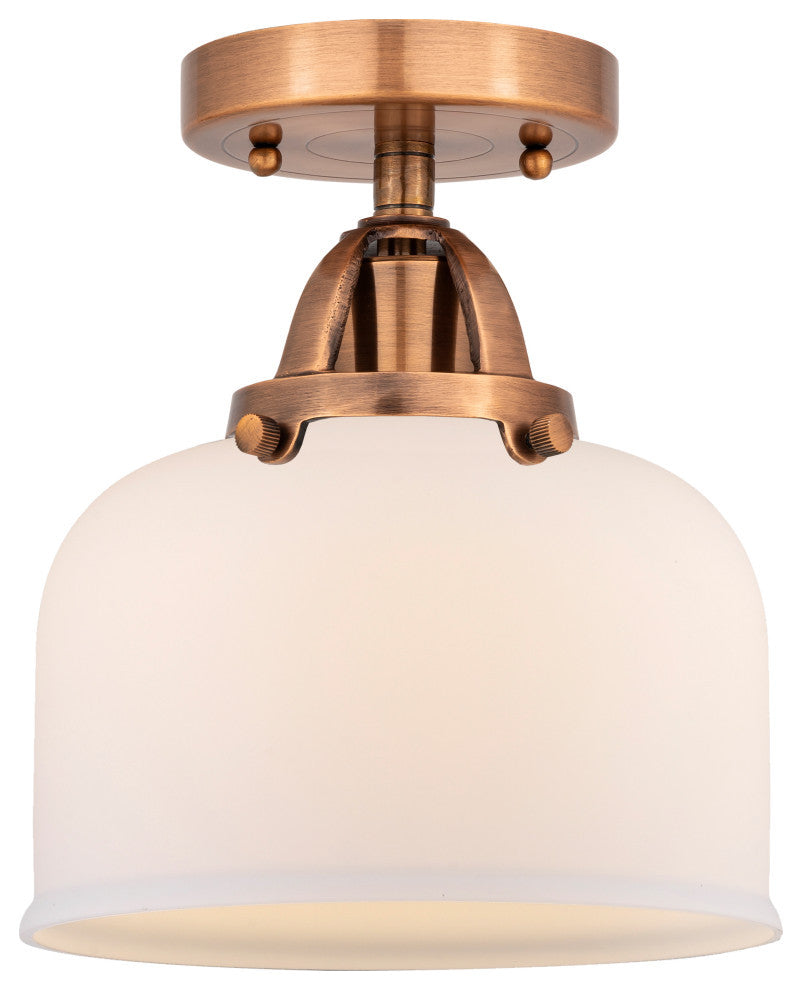 Large Bell Semi-Flush Mount, Antique Copper, Matte White, Matte White