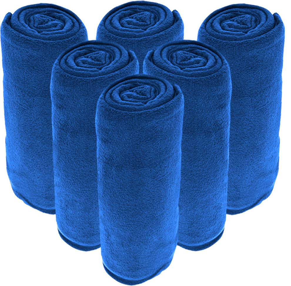 Bare Home Bulk Microplush Blankets, Medium Blue, Full/Queen, Set of 6