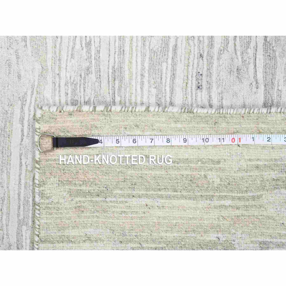 Gray Modern Hand Knotted Hand Spun Undyed Natural Wool Runner Rug, 2'6"x9'9"