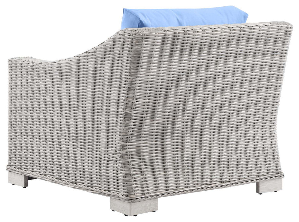 Side Chair Armchair, Rattan, Wicker, Gray Blue, Modern, Outdoor Patio Cafe