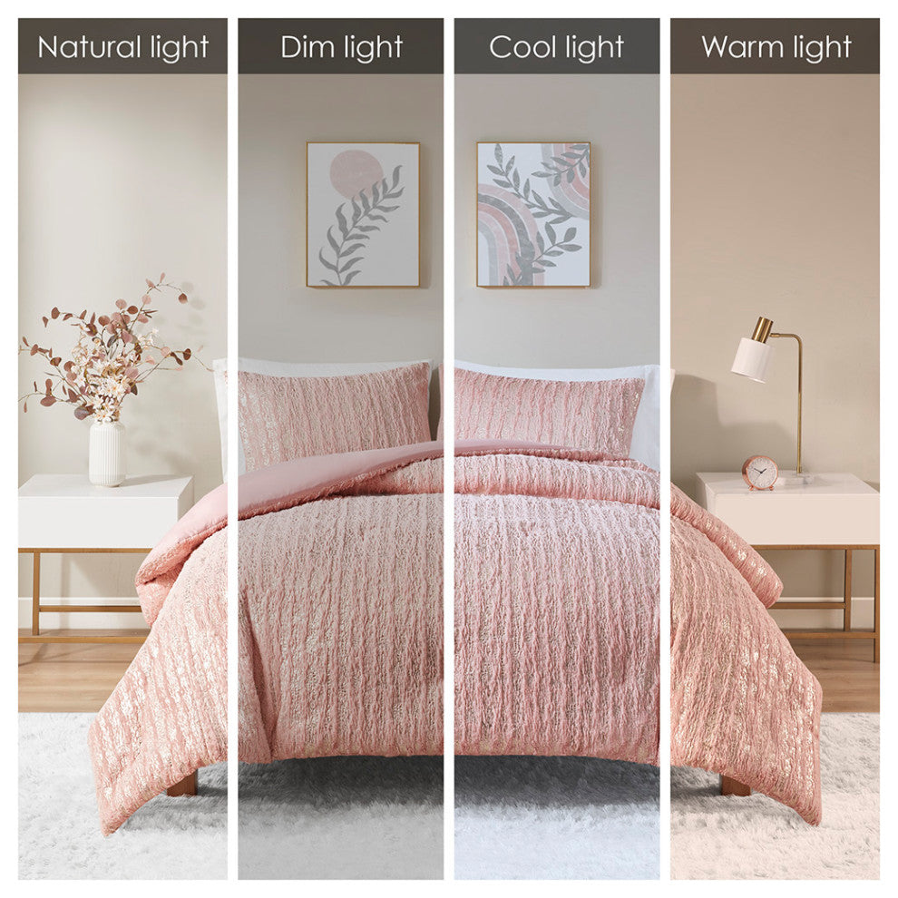 Intelligent Design Naomi Metallic Print Faux Fur Comforter Set