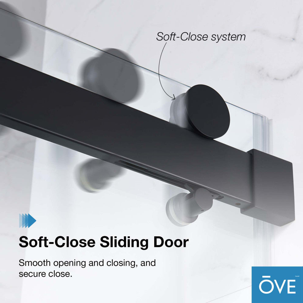 Bel Soft-Close Frameless Sliding Soft Close Shower Door, Matte Black, 60"