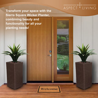 Sierra Square Wicker Planter 2-piece Set in Brown