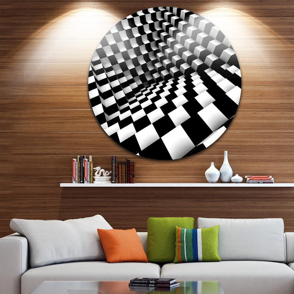 Optical Black And White Pattern, Abstract Disc Metal Wall Art, 23"