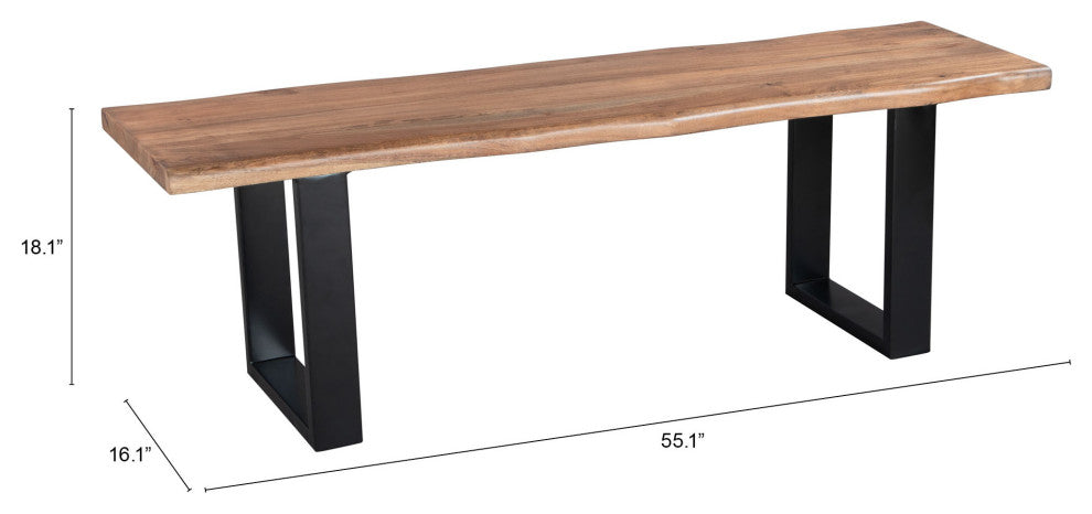 Accent Chair Bench, Metal Iron, Wood, Natural, Black, Lounge Lobby Hospitality