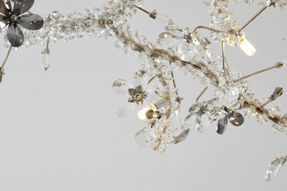 Smoke and Clear Crystal Branch Light Fixture With Clear Beaded Crystal Branches