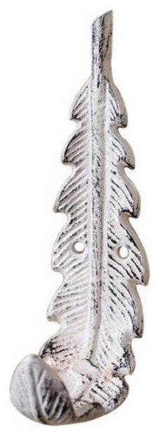 Whitewashed Cast Iron Decorative Feather Hook 6"