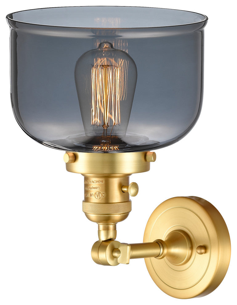 Bell Sconce With Switch, Satin Gold, Plated Smoke