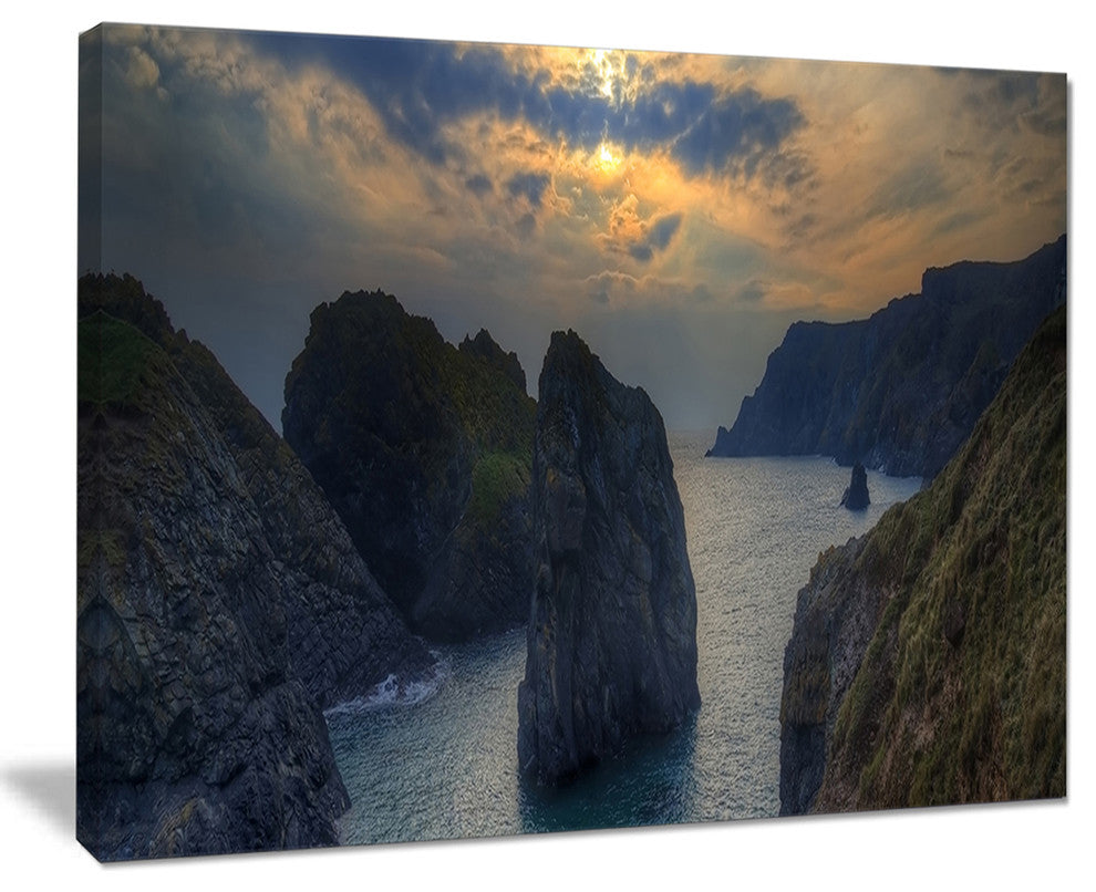 "Dark Rocky Panorama Coastline" Seashore Canvas Art, 40"x30"