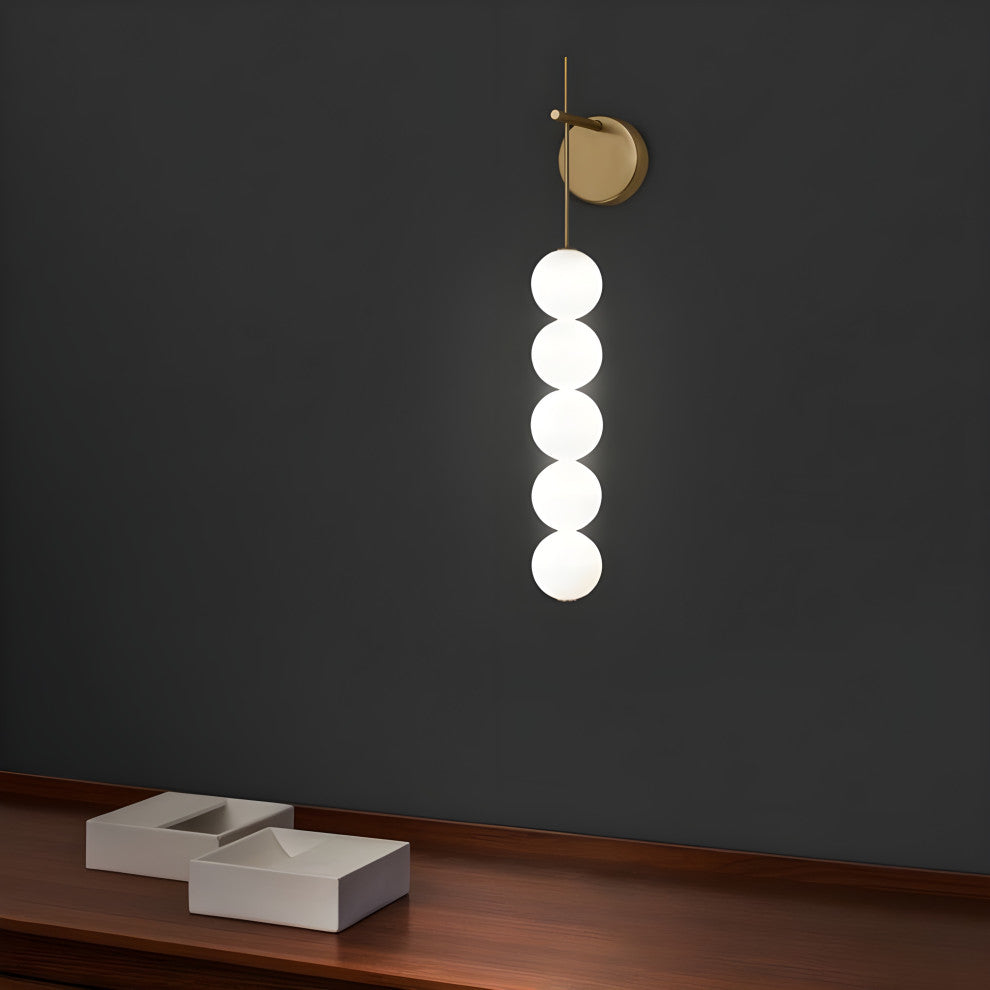 Modern Golden Wall Lamp with Light Spheres for Living Room, Bedroom, Glass, Cool Light