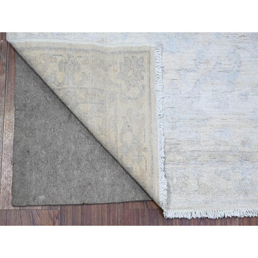 Feather White White Wash Peshawar Wool Hand Knotted Runner Rug, 2'11"x9'4"
