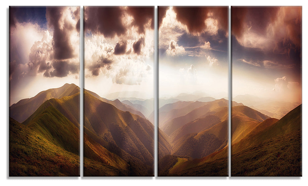Polonina Borzava Panorama, Landscape Canvas Art Print, 48"x28", 4 Panels