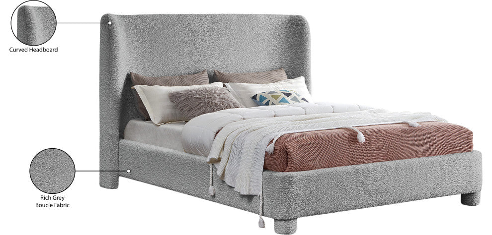 Penny Bed, Gray, King, Boucle Fabric