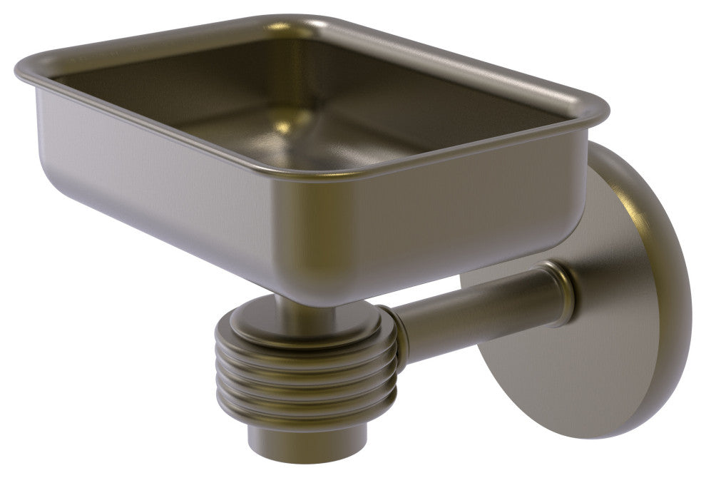 Satellite Orbit One Wall Mount Soap Dish With Groovy Accents, Antique Brass