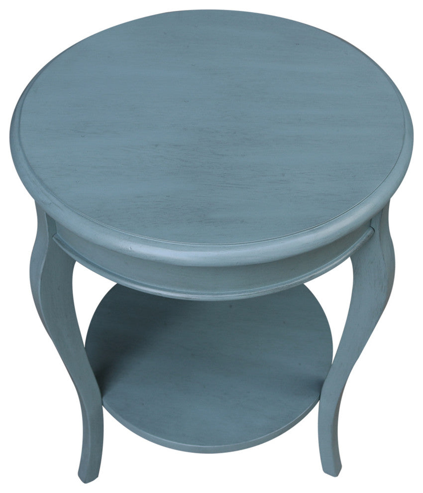 Cambria Round End Table, Ocean Blue - Antique Rubbed