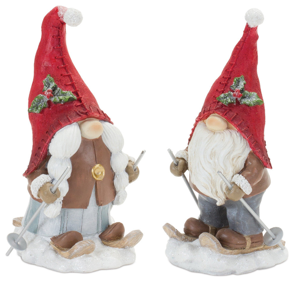 Winter Gnome on Skis Figurine, 2-Piece Set
