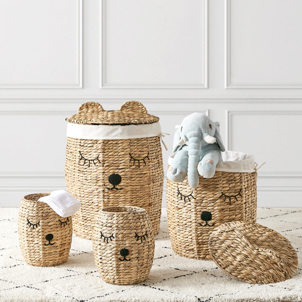4-Piece Set Round Bear Hamper Set, Natural