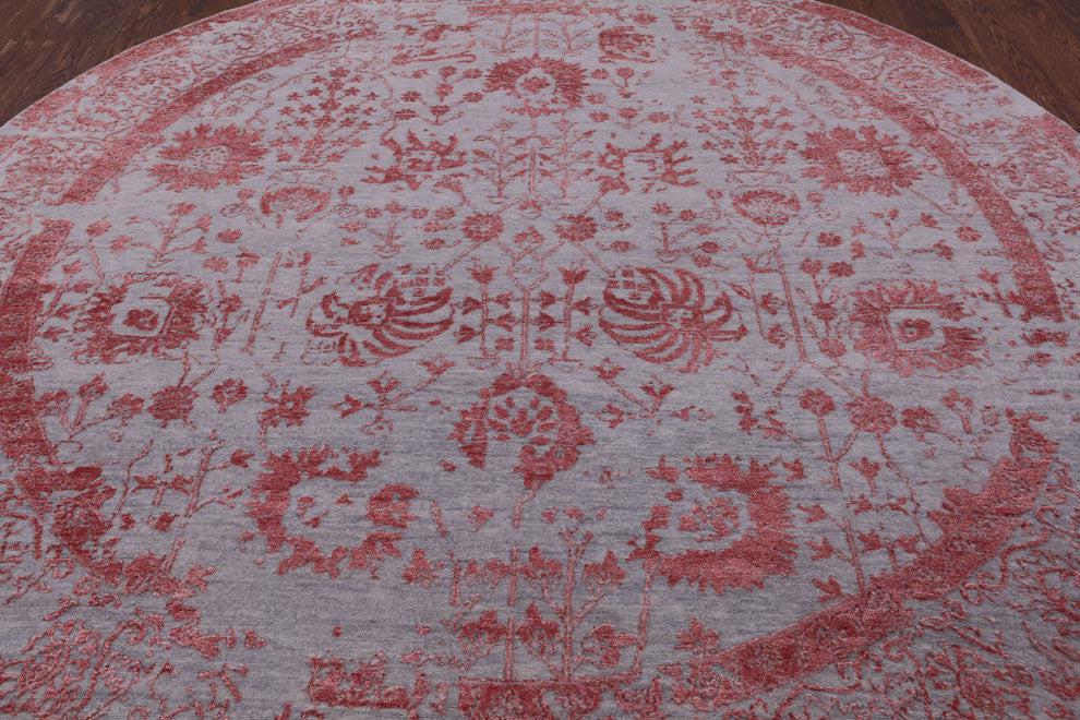8' Round Persian Hand Knotted Wool and Silk Rug Q6301