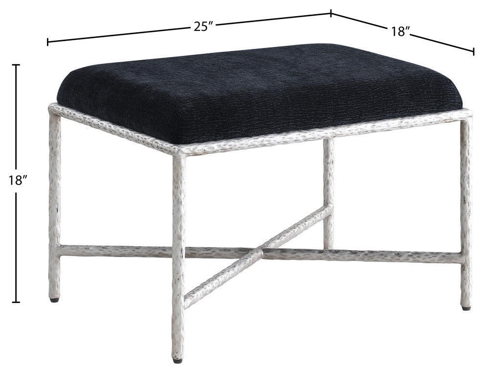 Valley Upholstered Bench, Black, 25" W x 18" D, Silver, Chenille Fabric