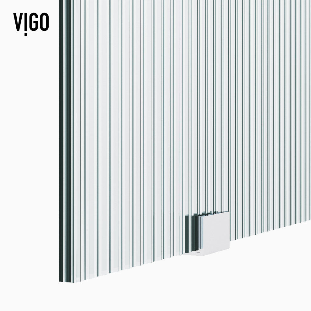 VIGO Elan 56" to 60" W x 74" H Frameless Sliding Shower Door, Chrome, Right, Fluted Glass