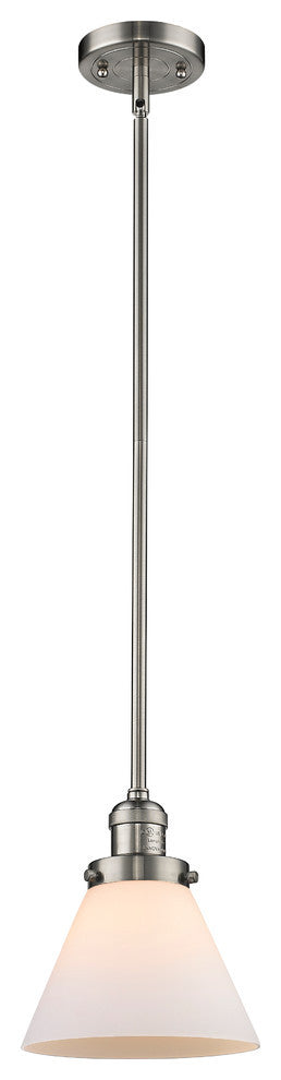 1-Light Large Cone 8" Pendant, Brushed Satin Nickel, Glass: Matte White Cased