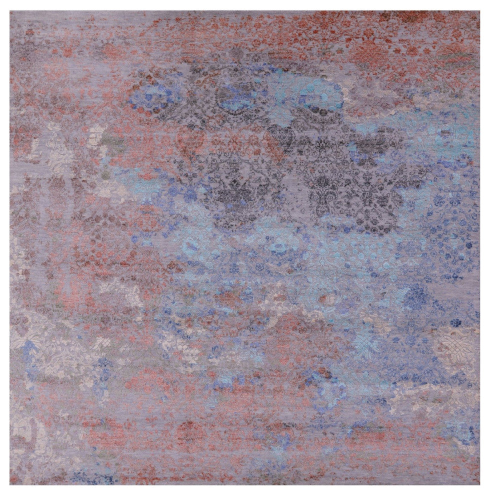 9' Square Wool and Silk Modern Hand Knotted Rug Q11812