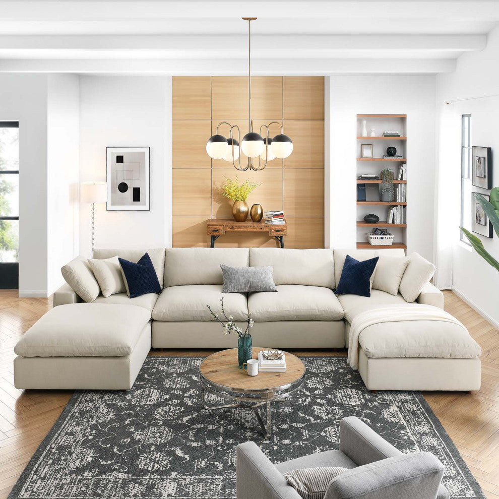 Modular Sectional Deep Sofa Set, Beige, Fabric, Modern, Lounge Cafe Hospitality