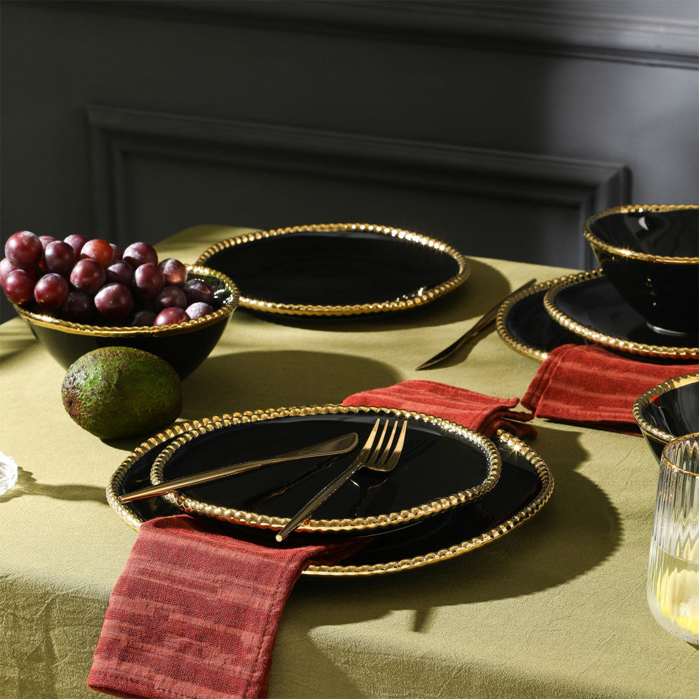 Christian Siriano Akoya Porcelain 24-Piece Dinnerware Set, Black