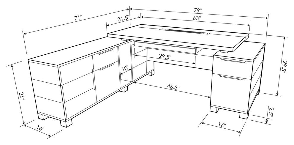 Ford Executive Modern Desk With Filing Cabinets and Return, Left Return