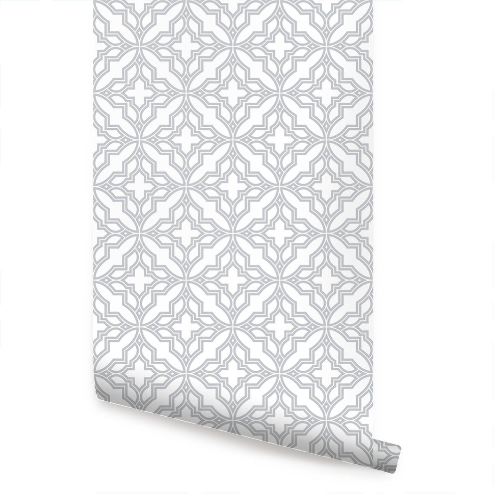 Diamond Flower Peel and Stick Vinyl Wallpaper, Gray, 24"w X 60"h