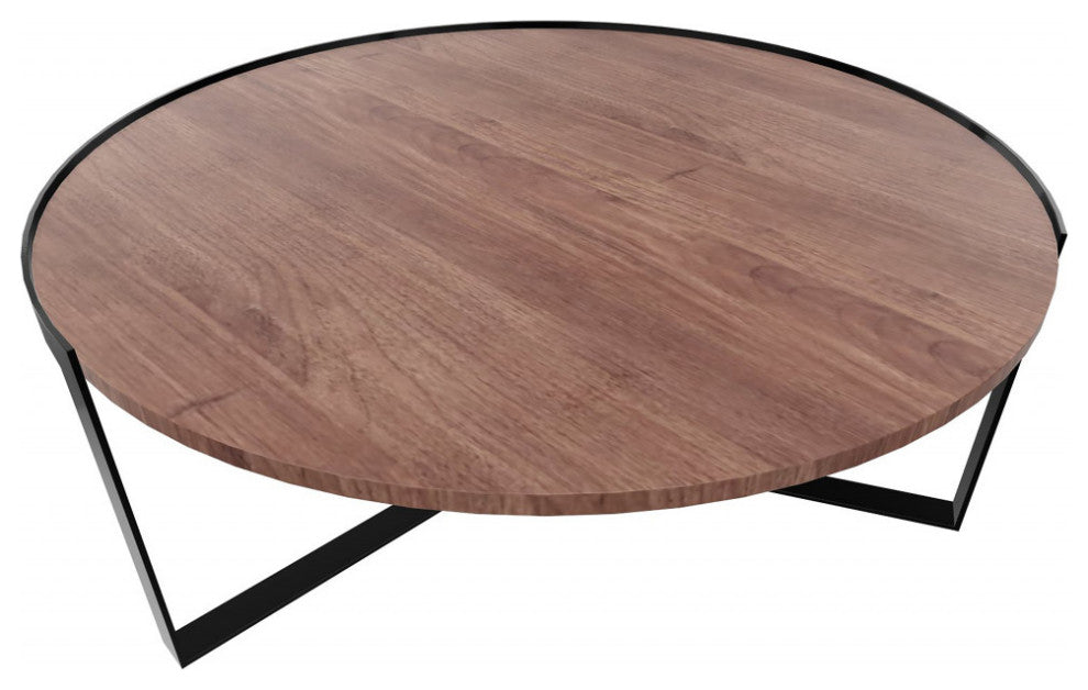 36" Contempo Brown and Black Round Wood Tri Leg Coffee Table