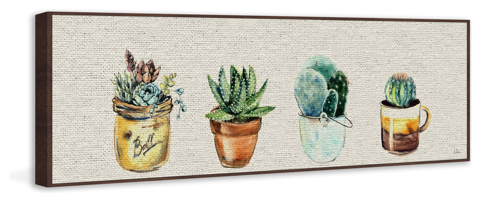 "Cuatro Cactus" Floater Framed Painting Print, Canvas, 60"x20"