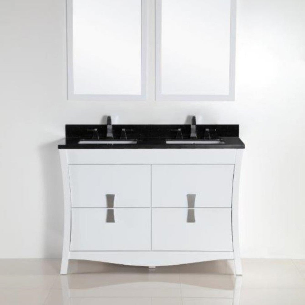 48" Double Sink Vanity, White With Black Galaxy Top