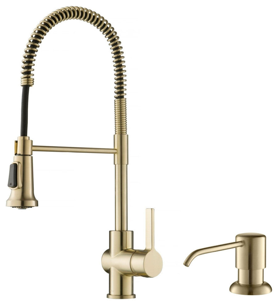 Britt Commercial Style 3-Function Pull-Down 1-Handle 1-Hole Kitchen Faucet, Spot Free Antique Champagne Bronze W/ Soap Dispenser