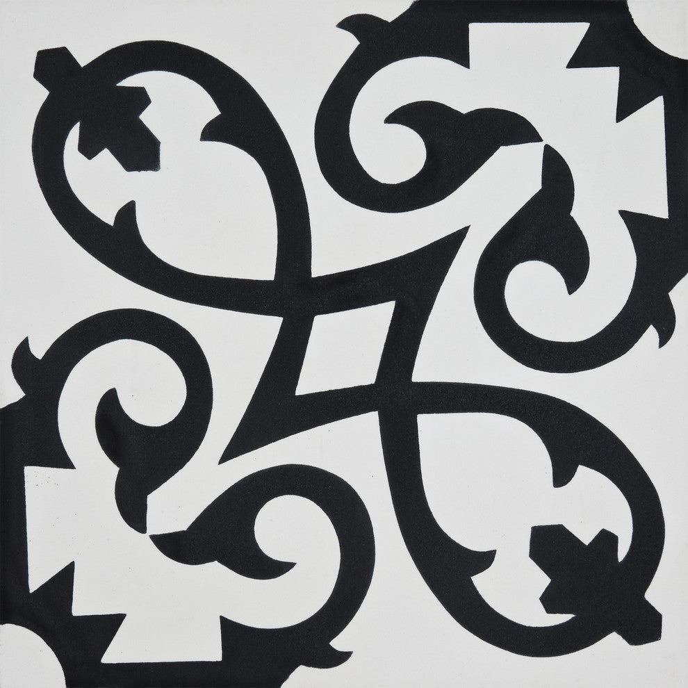 8"x8" Agadir Handmade Cement Tile, White/Black, Set of 12