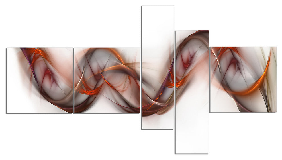 Tangled Brown Silver Waves, Abstract Canvas art print, 60"x32", 5 panels