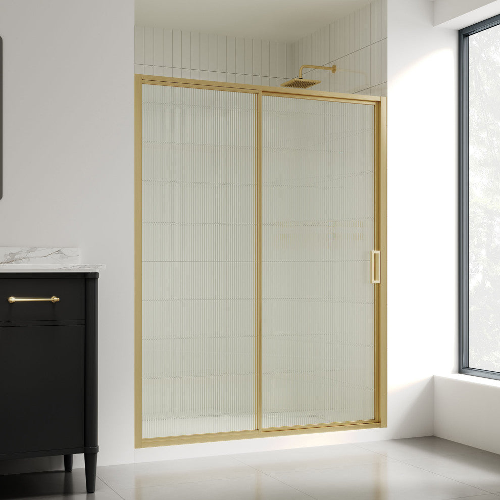 Stanford Sliding Fluted Alcove Shower Door, Brushed Gold, 60"
