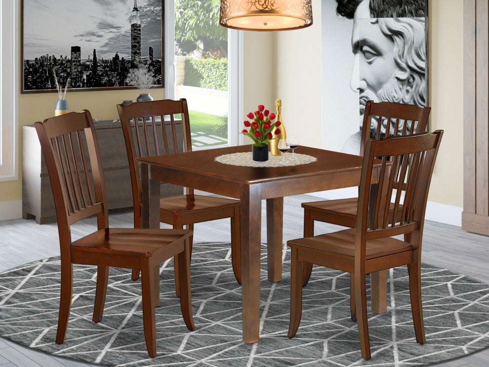 Oxda5-Mah-W 5Pc Square 36 Inch Table And 4 Vertical Slatted Chairs