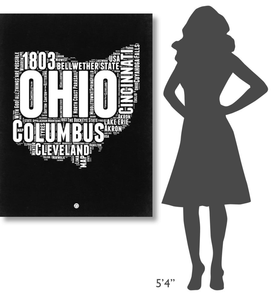 "Ohio Black and White Map" Fine Art Print