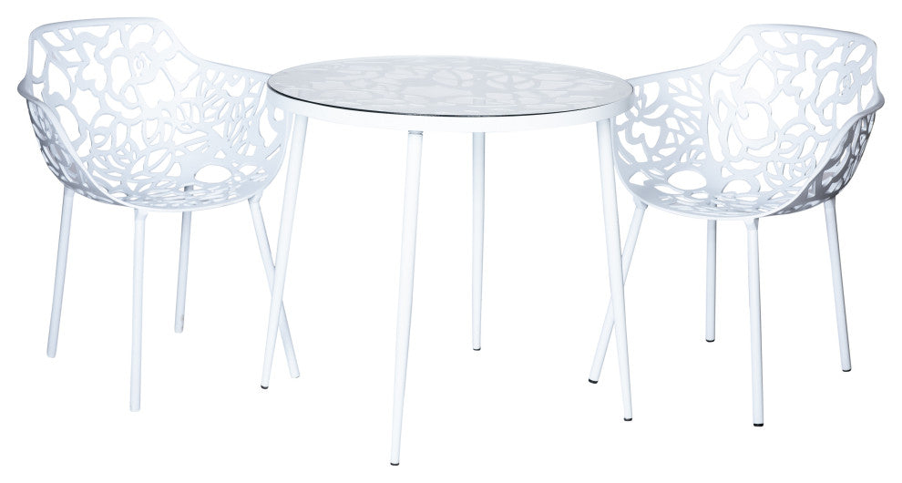 Devon Outdoor Patio 31" Round Aluminum Glass Top Bistro Table, White