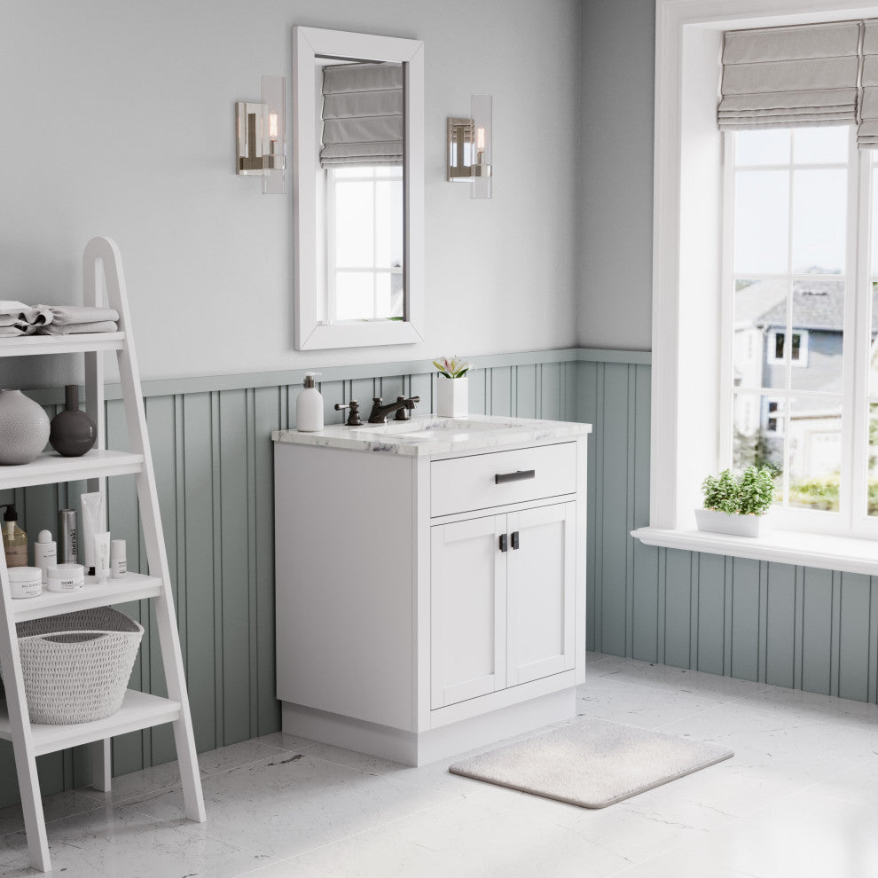 Hartford 30" Single Sink Marble Countertop Bath Vanity, White, Vanity Only