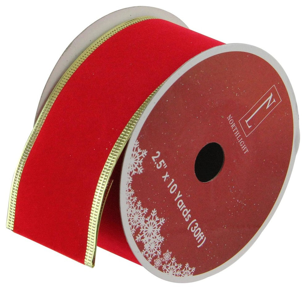 Solid Bright Red Gold Wired Christmas Craft Ribbon