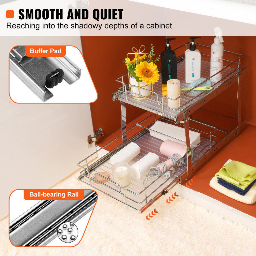 VEVOR 2-Tier Wire Pull Out Cabinet Under Sink Organizer 13x21" Drawer Basket