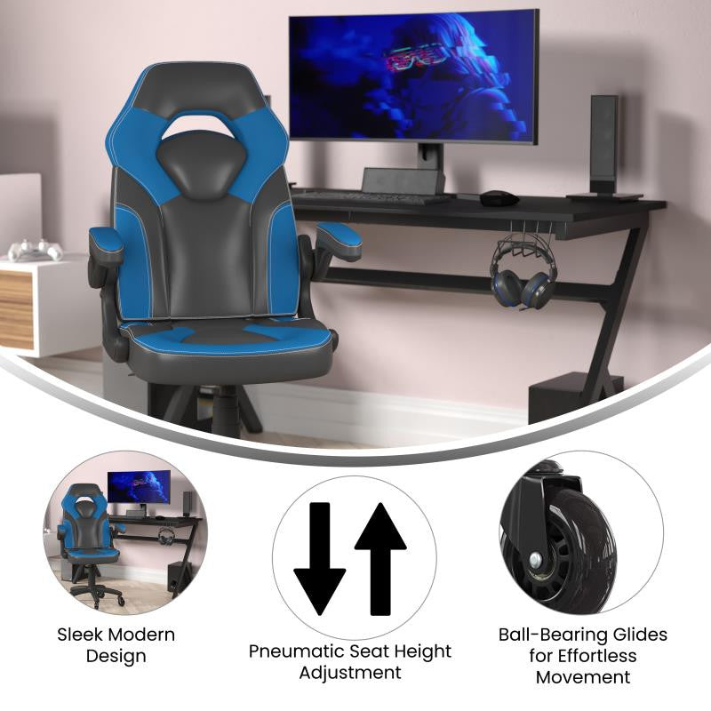 X10 Office Computer Chair, Flip-up Arms, Transparent Roller Wheels, Blue