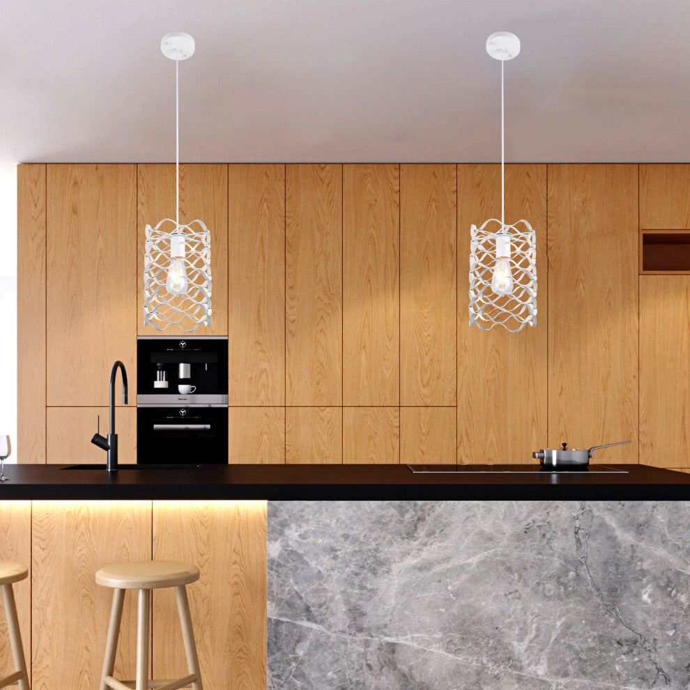 7" White Kitchen Island Wave Design Single Pendant Light- Dimmable