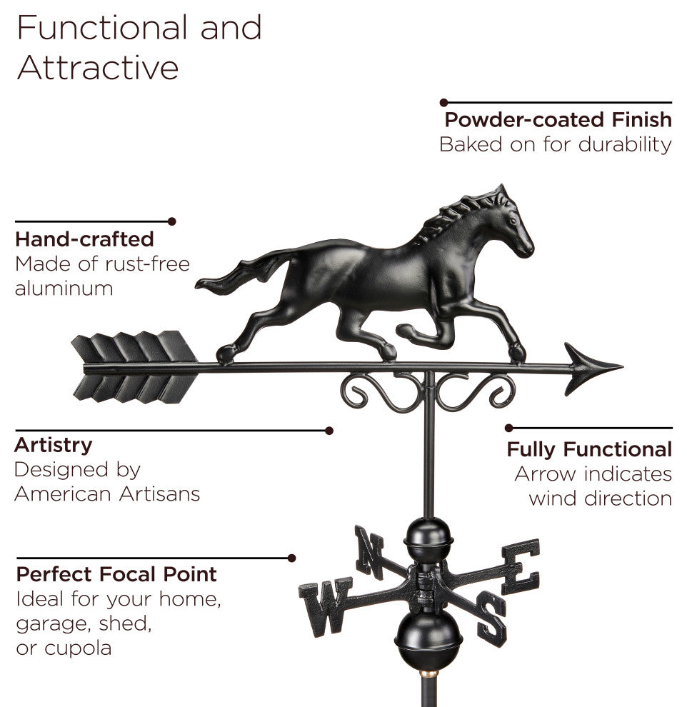 Galloping Horse Weathervane 1974K Black Finish by Good Directions